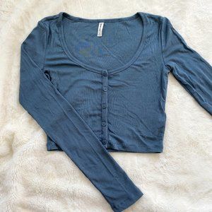 Aritzia Micro Ribbed Cropped Button Up Long Sleeve